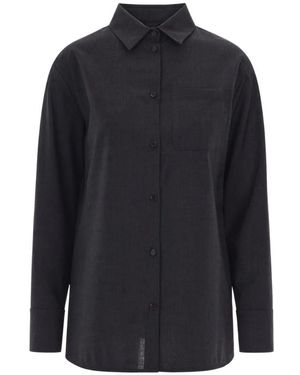 Max Mara Overhemden ,Grijs ,Wol Klassiek Button Wolhemd - Blauw