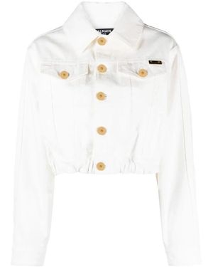 Balmain Cropped Denim Jacket - White