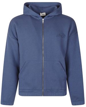 Autry Hoodies & Sweatvesten ,Blauw ,Katoen Tonal Logo Full Zip Hoodie