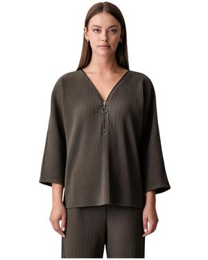 Joseph Ribkoff Ribbed Knit Zip-Neck Blouse - Zwart