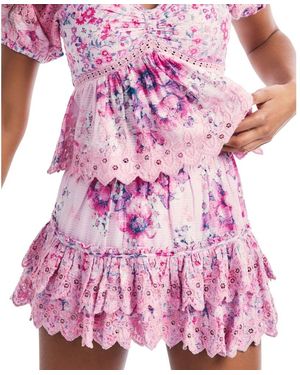 LoveShackFancy Roze Geborduurde Minirok Cairo