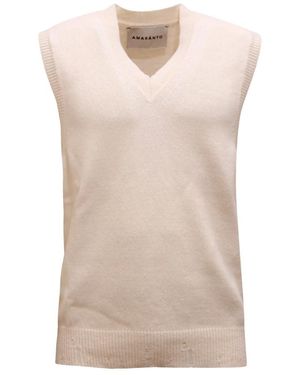 Amaranto Truien & Vesten ,Wit ,Wol Wool Distressed Waistcoat - Naturel