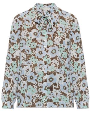 Tory Burch Bedruckte Viskose-Schleifenbluse - Grau