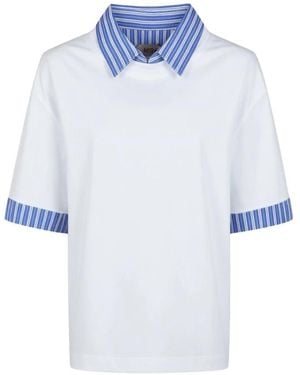 N°21 Tops ,Wit ,Katoen T-Shirt Effetto Camicia - Blauw