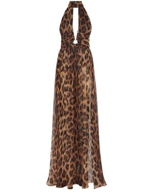 Philipp Plein Silk Chiffon Lange Jurk - Bruin