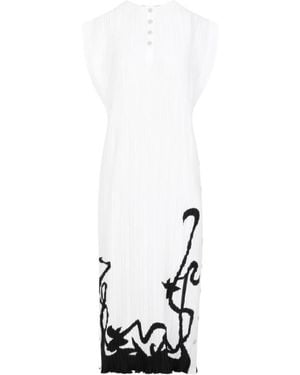 Lanvin Sleeveless Midi Dress With Pleated Design - White