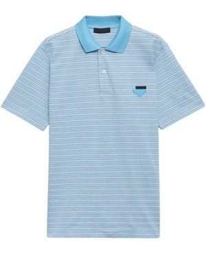 Prada Gestreiftes Kurzarm-Poloshirt, Lässige, Klassische Passform - Blau