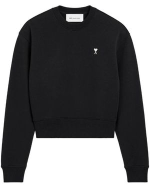 Ami Paris Hoodies & Sweatvesten ,Zwart ,Katoen Crewneck Sweatshirt