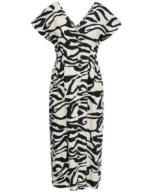 Ichi Kleedjes ,Veelkleurig ,Zebra Print Maxi Jurk - Wit