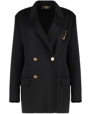 Versace Kasjmierblend Double-Breasted Blazer Jas - Zwart