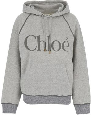 Chloé Hoodies & Sweatvesten ,Grijs ,Katoen Oversized Logo Hoodie