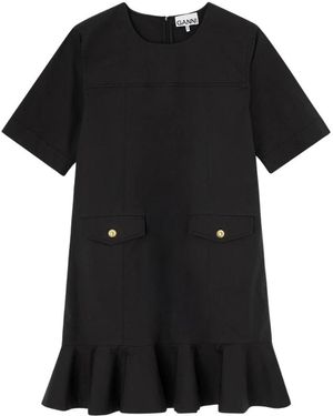 Ganni Stretch Katoenen Mini Jurk - Zwart