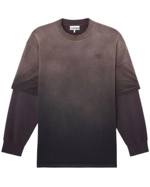 Ganni Hoodies & Sweatvesten ,Veelkleurig ,Katoen Sweatshirt Met Logo-Detail En Laagjes - Paars