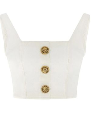 Balmain Sleeveless Tops - White