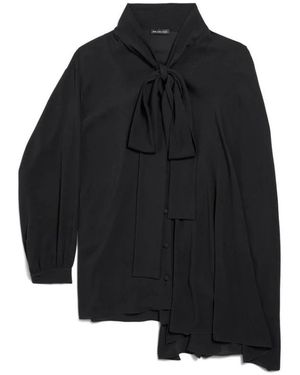 Balenciaga Overhemden ,Zwart ,Asymmetrische Blouse Met Strik