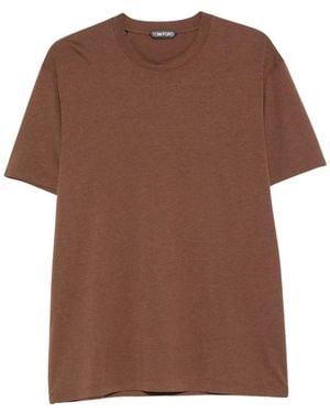 Tom Ford Tops ,Bruin ,Katoen Lyocell Katoenen T-Shirt Met Ronde Hals