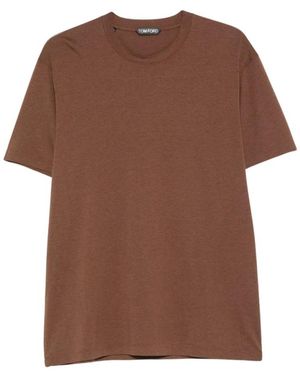 Tom Ford Tops ,Bruin ,Katoen Lyocell Katoenen T-Shirt Met Ronde Hals