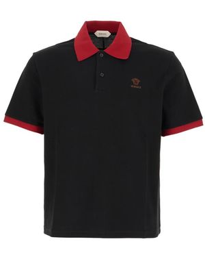 Versace Geborduurd Katoen Piqué Polo - Zwart