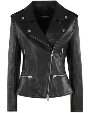Dondup Jassen ,Zwart ,Leer Slim Biker Jacket