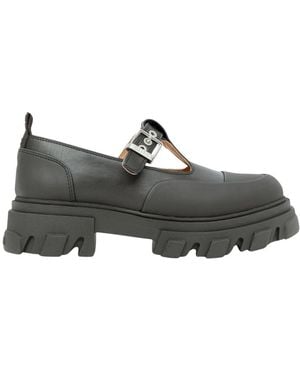 Ganni Schoenen ,Zwart ,Leer Geklede Mary-Jane Schoenen - Grijs