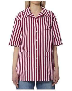 Dolce & Gabbana Overhemden ,Veelkleurig ,Katoen Gestreepte Katoenen Popeline Blouse - Rood
