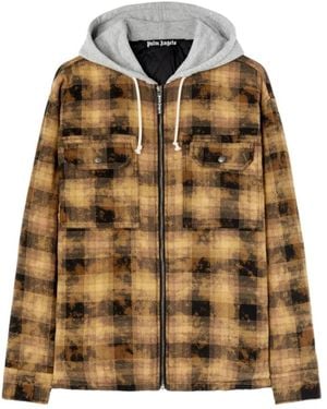 Palm Angels Curved Logo Check Overshirt Jacket - Brown