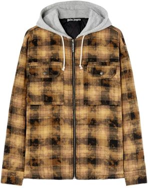 Palm Angels Curved Logo Check Overshirt Jacke - Braun