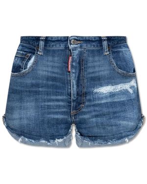 DSquared² Korte Broeken ,Blauw ,Katoen Shorts Met Hoge Taille