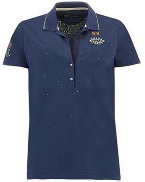 La Martina Polo-Shirt Aus Stretch-Baumwolle Mit Blumenpatch - Blau