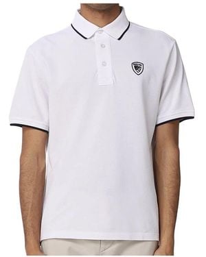 Blauer Weißes Baumwoll-Poloshirt Mit Logo