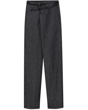 DARKPARK Broeken ,Zwart ,Wol Gaia Wijde Broek Met Leren Riem - Grijs