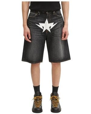 A Bathing Ape Korte Broeken ,Grijs ,Denim Twin Sta Relaxed Fit Denim Shorts - Zwart