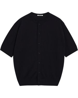 AURALEE Giza Feinstrick Kurzarm-Cardigan - Schwarz