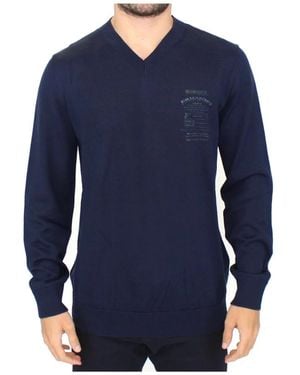 Ermanno Scervino Maglione blu in misto lana con scollo a v