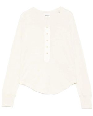 Isabel Marant Overhemden ,Blouse Met Knoopdetail En Ronde Hals - Wit