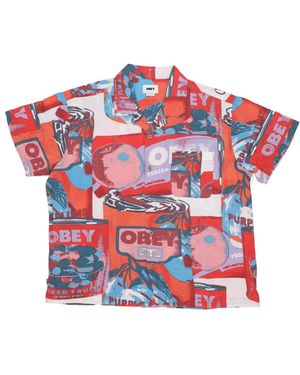 Obey Weißes Oberteil Mit Fruchtmuster Und Kurzen Ärmeln - Rot