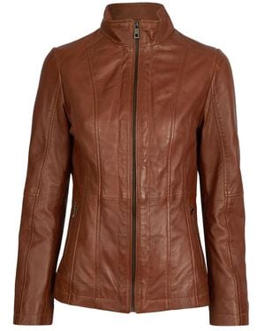Bugatti Elegante Lederjacke Mit Stehkragen - Braun