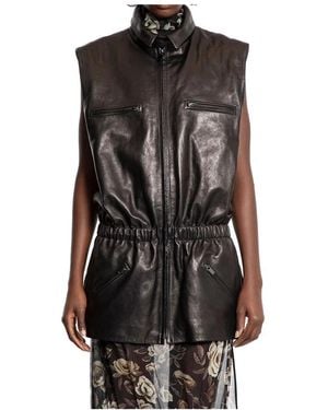 Magda Butrym Leren Peplum Vest - Zwart