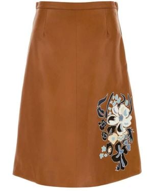Marni Lederrock Mit Blumen-Intarsien - Braun