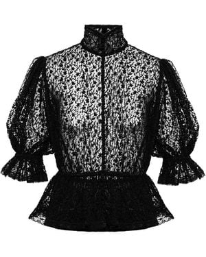 Dolce & Gabbana Overhemden ,Zwart ,Katoen Kanten Blouse