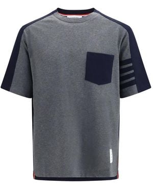 Thom Browne Tops ,Grijs ,Katoen Colorblock T-Shirt Met 4-Streep Detail
