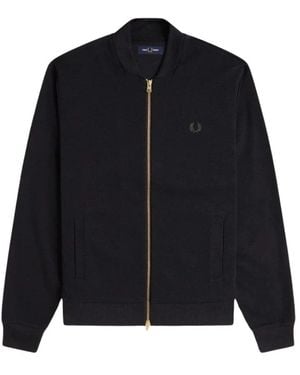 Fred Perry Jassen ,Zwart ,Katoen Bomberjack Met Contrasterende Tape - Blauw