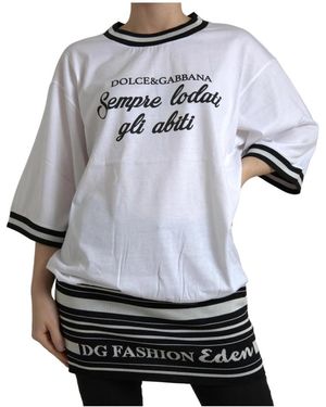 Dolce & Gabbana T-shirt girocollo in cotone bianco con stampa DG Fashion - Multicolore
