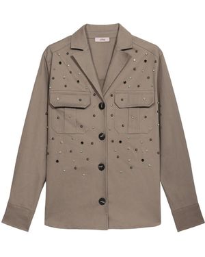 Oltre Jassen ,Polyester Overhemdjas Met Opgestikte Zakken - Grijs