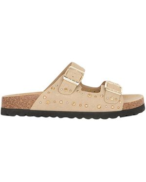 Gaelle Paris Suede Sandal Mit Doppel Schnalle Und Nieten - Natur