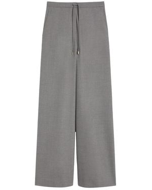 Max Mara Weite Wollhose Mit Verstellbarem Kordelzugbund - Grau
