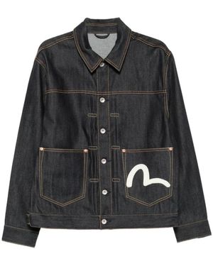 Evisu Seagull-Print Denimjacke Mit Falten - Schwarz
