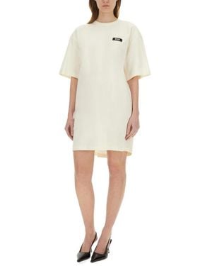 MSGM Kleedjes ,Katoen Open Back Cotton Poplin Dress - Naturel