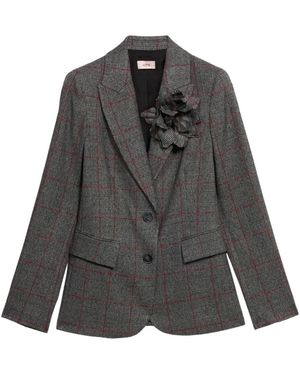 Oltre Jassen ,Grijs ,Polyester Geruite Blazer Met Speld
