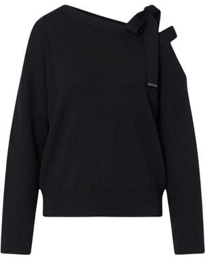 Liu Jo Truien & Vesten ,Zwart ,Polyester Gebreide Trui Met Strik - Blauw